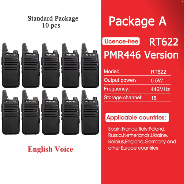 10 Pcs Wholesale Mini Walkie Talkie  Rechargeable Walkie-Talkies Two-Way Radio RT622 PMR446 Radio Hotel Restaurant Retail