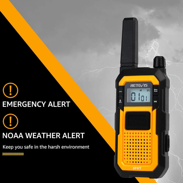 RB48 Heavy Duty Walkie Talkies, Waterproof Two Way Radio, Advanced Triple Proof, 2000 Mah, Emergency, 2 Way Radio Long Range for Job Site (4 Pack) Yellow