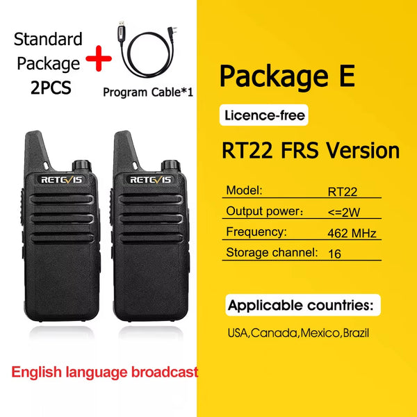 RT622 Walkie Talkie Mini 2 Pcs PMR 446 Portable Two-Way Radio Ht PTT Walkie-Talkies Communication Radio for Restaurant