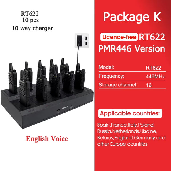 10 Pcs Wholesale Mini Walkie Talkie  Rechargeable Walkie-Talkies Two-Way Radio RT622 PMR446 Radio Hotel Restaurant Retail