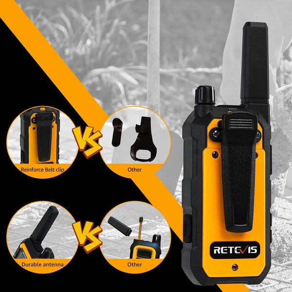 RB48 Heavy Duty Walkie Talkies, Waterproof Two Way Radio, Advanced Triple Proof, 2000 Mah, Emergency, 2 Way Radio Long Range for Job Site (4 Pack) Yellow
