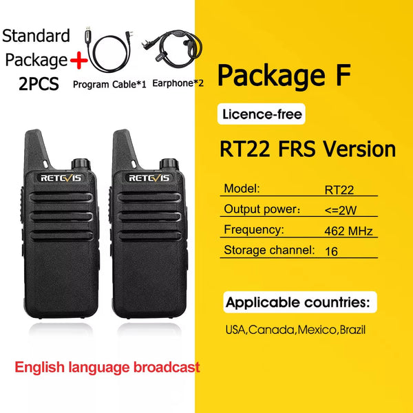 RT622 Walkie Talkie Mini 2 Pcs PMR 446 Portable Two-Way Radio Ht PTT Walkie-Talkies Communication Radio for Restaurant