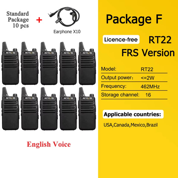 10 Pcs Wholesale Mini Walkie Talkie  Rechargeable Walkie-Talkies Two-Way Radio RT622 PMR446 Radio Hotel Restaurant Retail