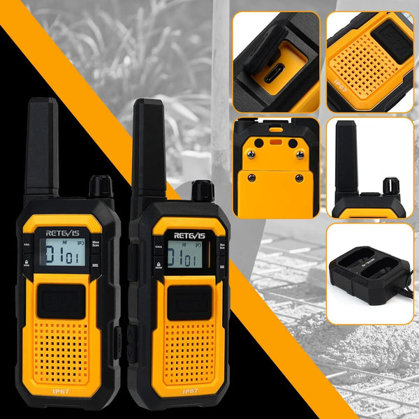 RB48 Heavy Duty Walkie Talkies, Waterproof Two Way Radio, Advanced Triple Proof, 2000 Mah, Emergency, 2 Way Radio Long Range for Job Site (4 Pack) Yellow