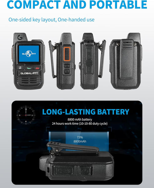 2-Pack Global Walkie Talkies with Sim Cards - Handheld Poc Two Way Radios Unlimited Range - Rechargeable PTT Push to Talk over Cellular Radio Long Range (G0)