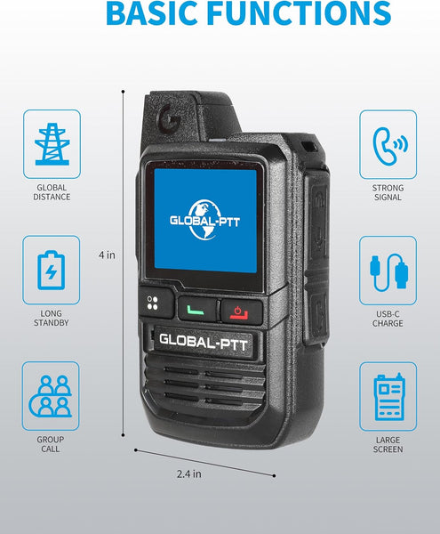 2-Pack Global Walkie Talkies with Sim Cards - Handheld Poc Two Way Radios Unlimited Range - Rechargeable PTT Push to Talk over Cellular Radio Long Range (G0)