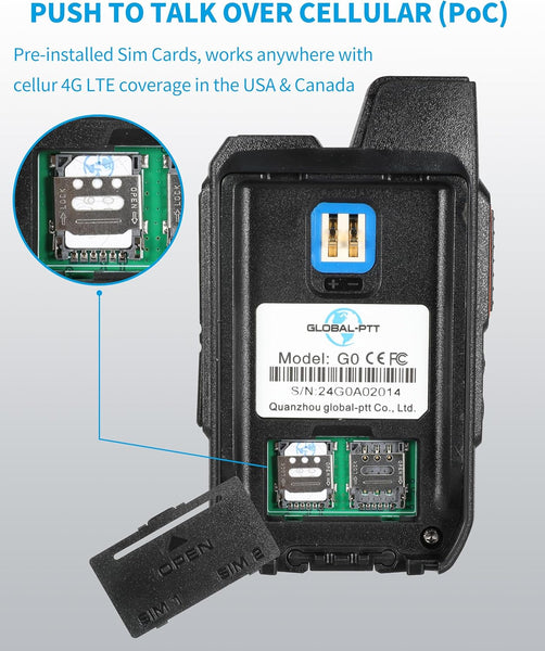 2-Pack Global Walkie Talkies with Sim Cards - Handheld Poc Two Way Radios Unlimited Range - Rechargeable PTT Push to Talk over Cellular Radio Long Range (G0)