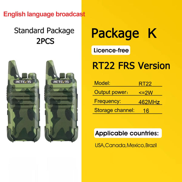 RT622 Walkie Talkie Mini 2 Pcs PMR 446 Portable Two-Way Radio Ht PTT Walkie-Talkies Communication Radio for Restaurant