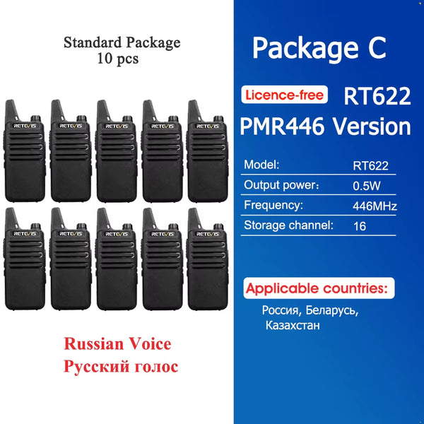 10 Pcs Wholesale Mini Walkie Talkie  Rechargeable Walkie-Talkies Two-Way Radio RT622 PMR446 Radio Hotel Restaurant Retail