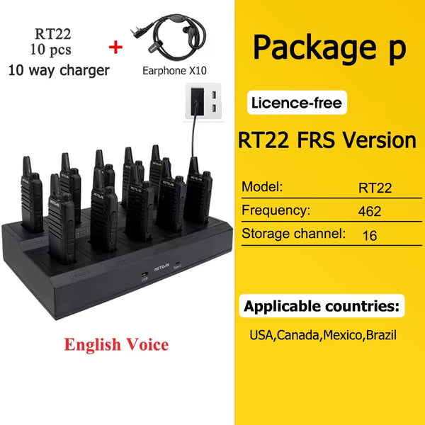 10 Pcs Wholesale Mini Walkie Talkie  Rechargeable Walkie-Talkies Two-Way Radio RT622 PMR446 Radio Hotel Restaurant Retail