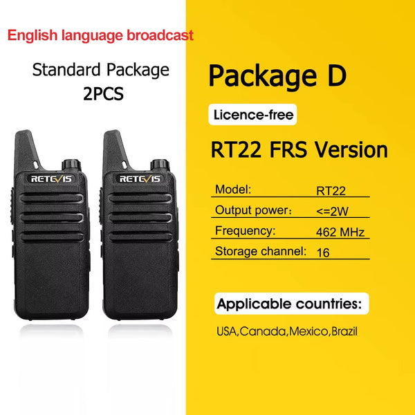RT622 Walkie Talkie Mini 2 Pcs PMR 446 Portable Two-Way Radio Ht PTT Walkie-Talkies Communication Radio for Restaurant