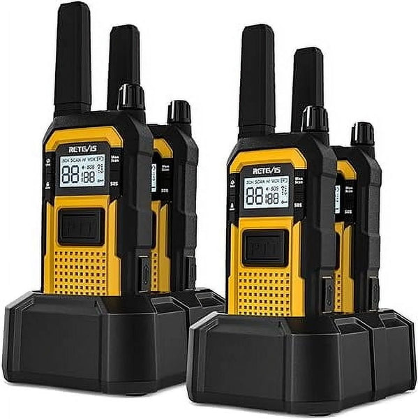 RB48 Heavy Duty Walkie Talkies, Waterproof Two Way Radio, Advanced Triple Proof, 2000 Mah, Emergency, 2 Way Radio Long Range for Job Site (4 Pack) Yellow