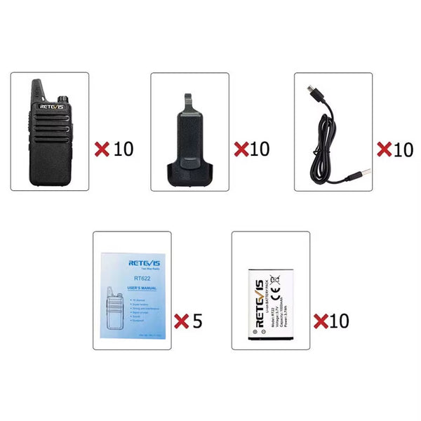 10 Pcs Wholesale Mini Walkie Talkie  Rechargeable Walkie-Talkies Two-Way Radio RT622 PMR446 Radio Hotel Restaurant Retail