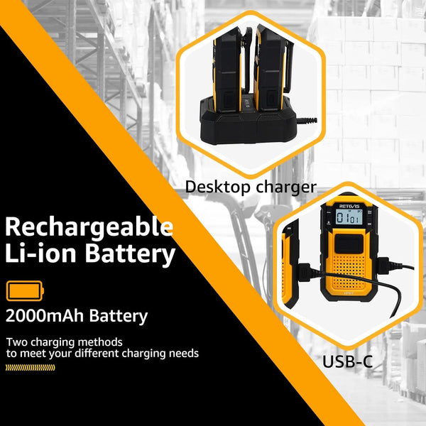 RB48 Heavy Duty Walkie Talkies, Waterproof Two Way Radio, Advanced Triple Proof, 2000 Mah, Emergency, 2 Way Radio Long Range for Job Site (4 Pack) Yellow