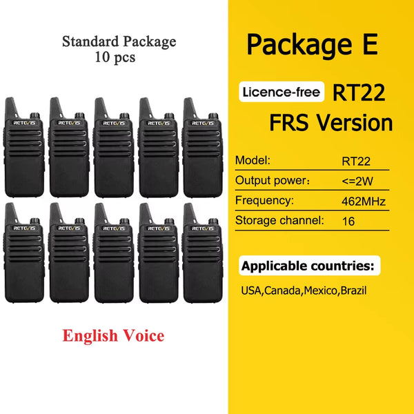 10 Pcs Wholesale Mini Walkie Talkie  Rechargeable Walkie-Talkies Two-Way Radio RT622 PMR446 Radio Hotel Restaurant Retail