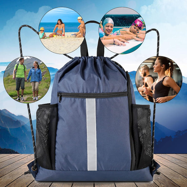 Drawstring Backpack Sports Gym Bag with Shoe Compartment and Two Water Bottle Holder …