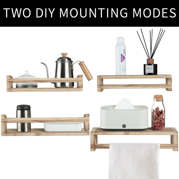 Floating Shelves for Wall Set of 2, Wood Wall Mounted Storage Shelves Holder for Farmhouse Decor, Nursery Book Shelves, Spice Rack Organizer for Bathroom, Bedroom, Kitchen (Light Brown)
