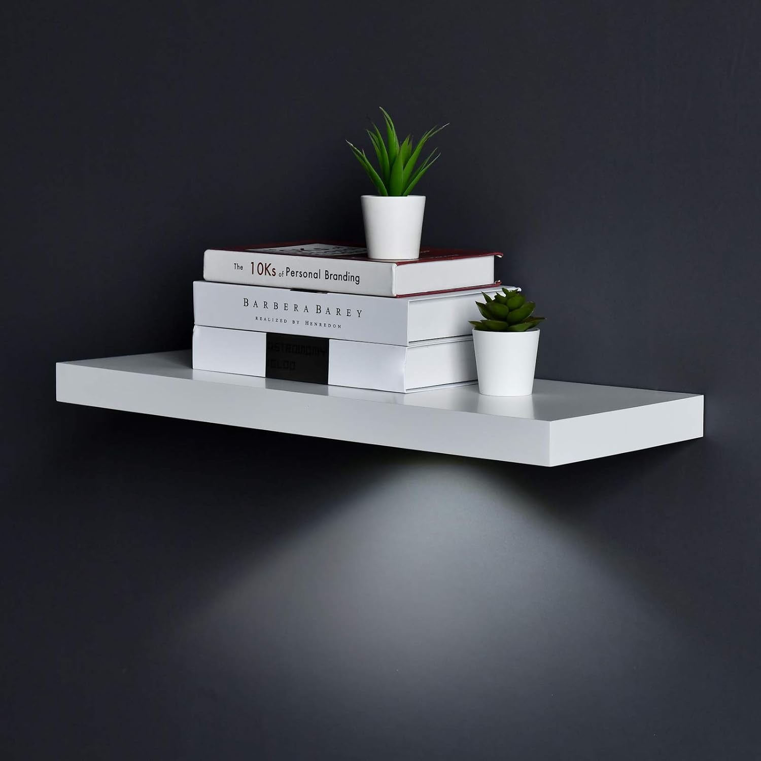 White Floating Shelf with Touch-Sensing Battery Powered LED Light,Wall Mounted Display Shelves for Entrance, Living Room, Bedroom, Kitchen and Bathroom (24-INCH, White)