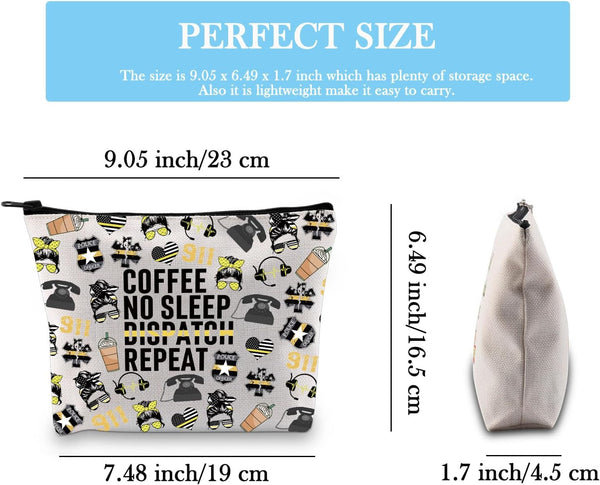 Thin Yellow Line 911 Dispatcher Gift First Responder Operator Gift Coffee No Sleep Dispatch Repeat Makeup Bag (Dispatch Repeat Bag)