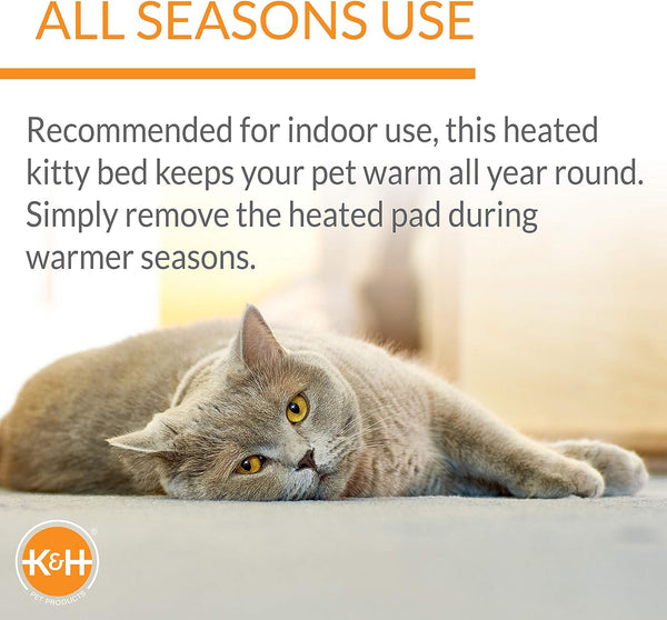 Bolster Heated Cat Bed for Indoor Cats, Thermo-Kitty Fashion Splash Orthopedic Foam Heated Pet Bed for Cats or Dogs, Waterproof Pet Heater, Safety Listed Small 18In round Blue