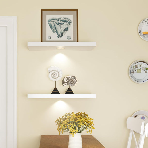 White Floating Shelf with Touch-Sensing Battery Powered LED Light,Wall Mounted Display Shelves for Entrance, Living Room, Bedroom, Kitchen and Bathroom (24-INCH, White)