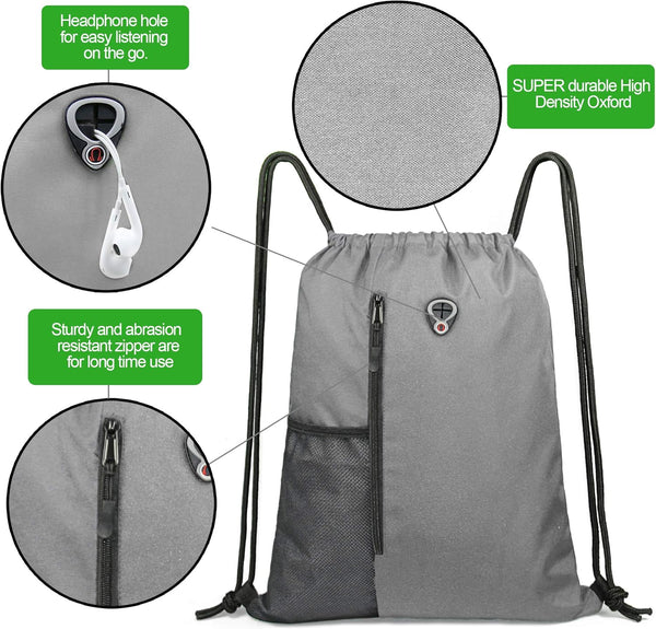 Drawstring Backpack Sports Gym Bag with Shoe Compartment and Two Water Bottle Holder …