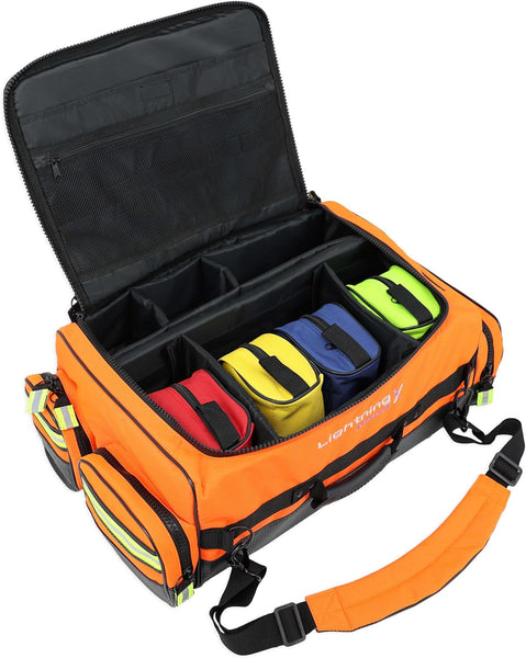Lightning X Fully Stocked X-Tuff Modular Oxygen Trauma Bag W/ Removable Organizer Pouches for EMS/EMT + First Responder - Orange