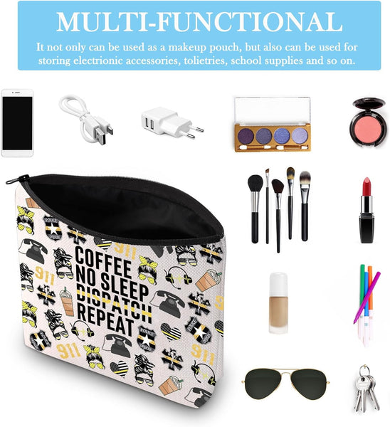 Thin Yellow Line 911 Dispatcher Gift First Responder Operator Gift Coffee No Sleep Dispatch Repeat Makeup Bag (Dispatch Repeat Bag)