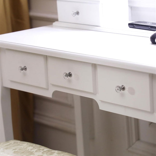Vanity Table Set with Lighted Mirror, Makeup Dressing Table and Cushioned Stool Set with 5 Large Drawers for Women Girls