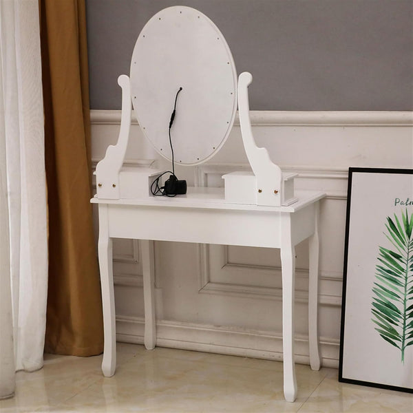 Vanity Table Set with Lighted Mirror, Makeup Dressing Table and Cushioned Stool Set with 5 Large Drawers for Women Girls