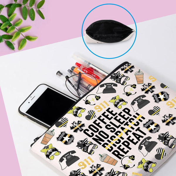 Thin Yellow Line 911 Dispatcher Gift First Responder Operator Gift Coffee No Sleep Dispatch Repeat Makeup Bag (Dispatch Repeat Bag)