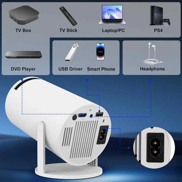 Mini Portable Projector, Projector 4K 1080P Support with 180°Adjustable Stand, Home Video Projector Compatible for Laptop, PC, Smartphone