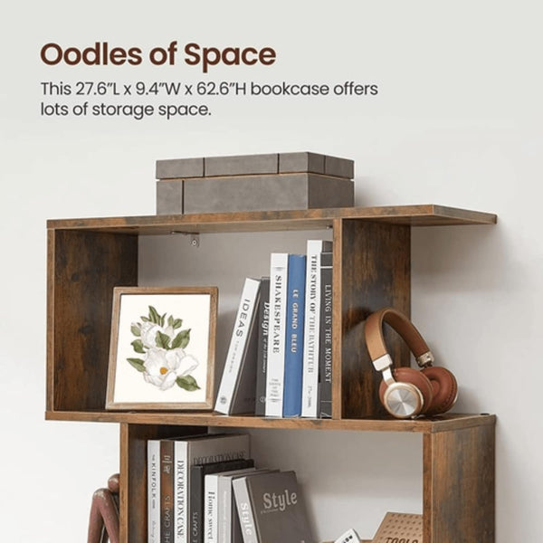 Bookcase, 5-Tier Bookshelf, Display Shelf and Room Divider, Freestanding Decorative Storage Shelving, Rustic Brown ULBC62BX, 27.6”L X 9.4”W X 62.6”H (70 X 24 X 159 Cm)
