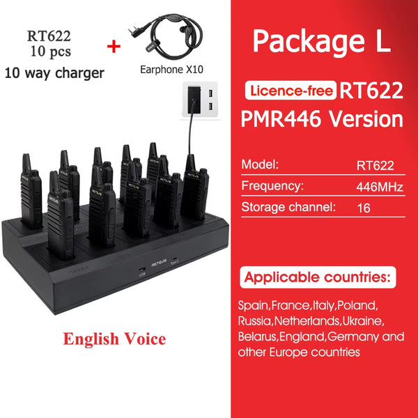 10 Pcs Wholesale Mini Walkie Talkie  Rechargeable Walkie-Talkies Two-Way Radio RT622 PMR446 Radio Hotel Restaurant Retail