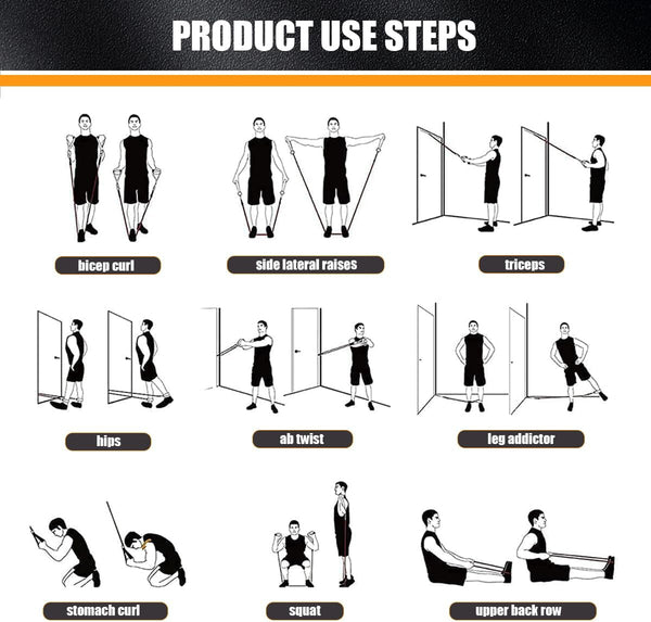 WHATAFIT Resistance Bands Set, Exercise Bands with Door Anchor, Handles, Waterproof Carry Bag, Legs Ankle Straps for Resistance Training, Physical Therapy, Home Workouts (White to Black)