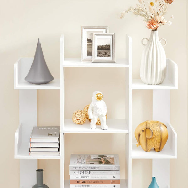 Bookshelf, Tree-Shaped Bookcase with 13 Storage Shelves, Rounded Corners, 9.8”D X 33.9”W X 55.1”H, White ULBC067W01