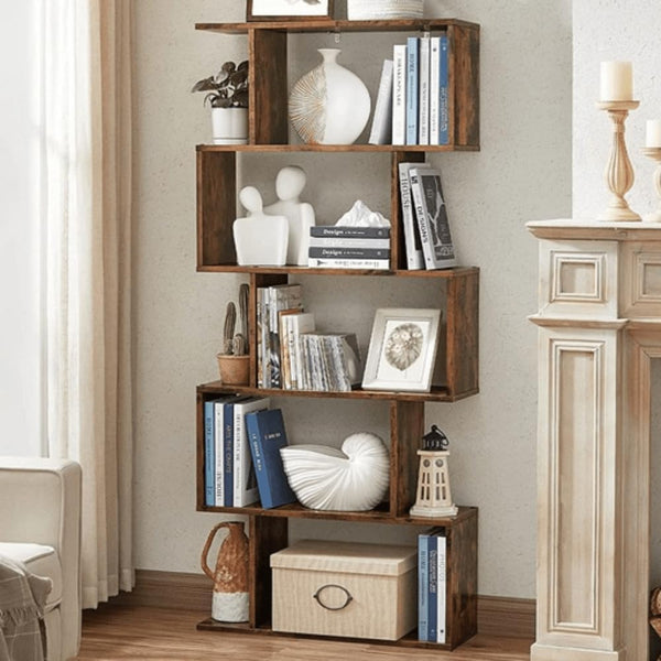Bookcase, 5-Tier Bookshelf, Display Shelf and Room Divider, Freestanding Decorative Storage Shelving, Rustic Brown ULBC62BX, 27.6”L X 9.4”W X 62.6”H (70 X 24 X 159 Cm)