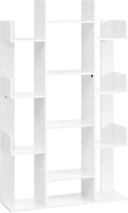 Bookshelf, Tree-Shaped Bookcase with 13 Storage Shelves, Rounded Corners, 9.8”D X 33.9”W X 55.1”H, White ULBC067W01
