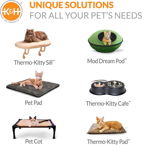 Bolster Heated Cat Bed for Indoor Cats, Thermo-Kitty Fashion Splash Orthopedic Foam Heated Pet Bed for Cats or Dogs, Waterproof Pet Heater, Safety Listed Small 18In round Blue