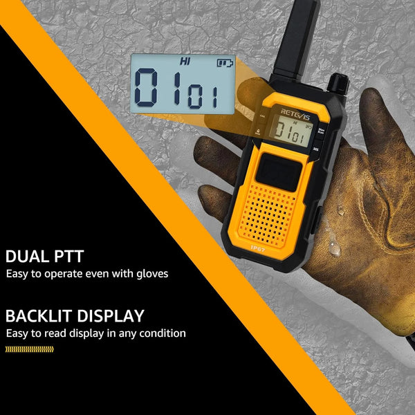 RB48 Heavy Duty Walkie Talkies, Waterproof Two Way Radio, Advanced Triple Proof, 2000 Mah, Emergency, 2 Way Radio Long Range for Job Site (4 Pack) Yellow