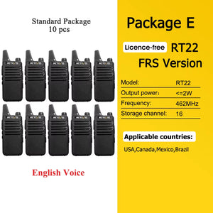 10 Pcs Wholesale Mini Walkie Talkie  Rechargeable Walkie-Talkies Two-Way Radio RT622 PMR446 Radio Hotel Restaurant Retail