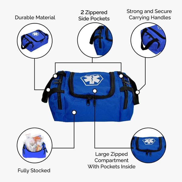 Ever Ready First Aid EMS First Responder Fully Stocked Trauma First Aid Kit with Gauze (Blue)