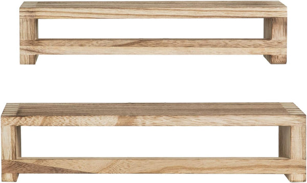 Floating Shelves for Wall Set of 2, Wood Wall Mounted Storage Shelves Holder for Farmhouse Decor, Nursery Book Shelves, Spice Rack Organizer for Bathroom, Bedroom, Kitchen (Light Brown)