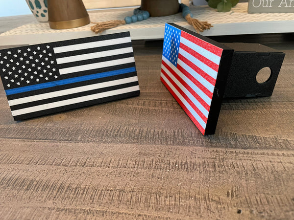 American Flag 2 Inch Truck Receiver Hitch Cover Plug Hider - Show off Your Patriotic American Pride and First Responder Support